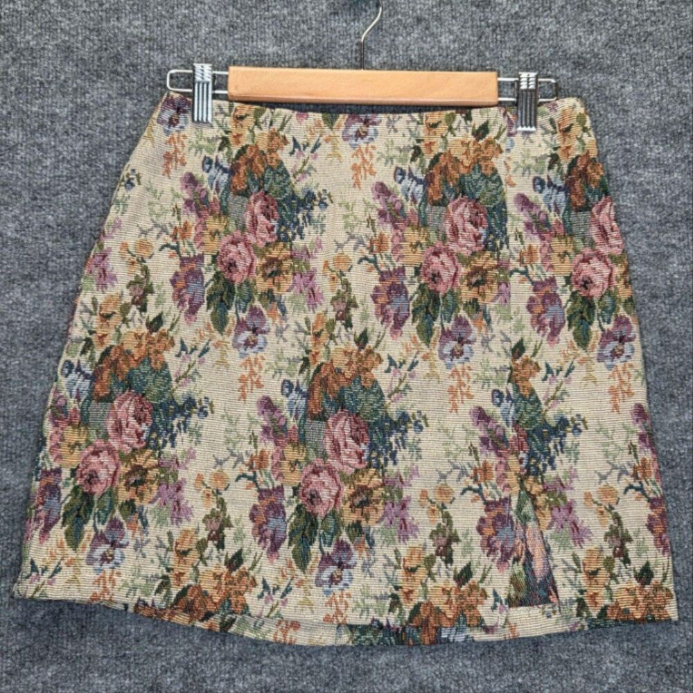 Wild Fable Skirt Womens 8 Multicolor Floral Tweed A-Line Mini Front Slit Zip